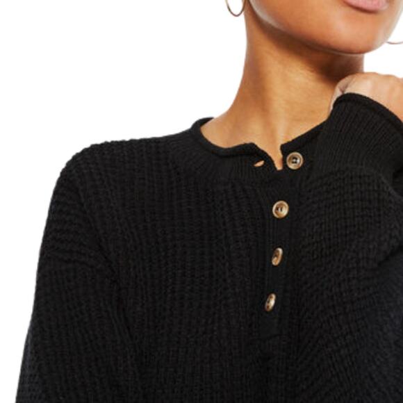 Aéropostale Waffle-Knit Cropped Henley Sweater in Black – EUC Size XL - Picture 2 of 3
